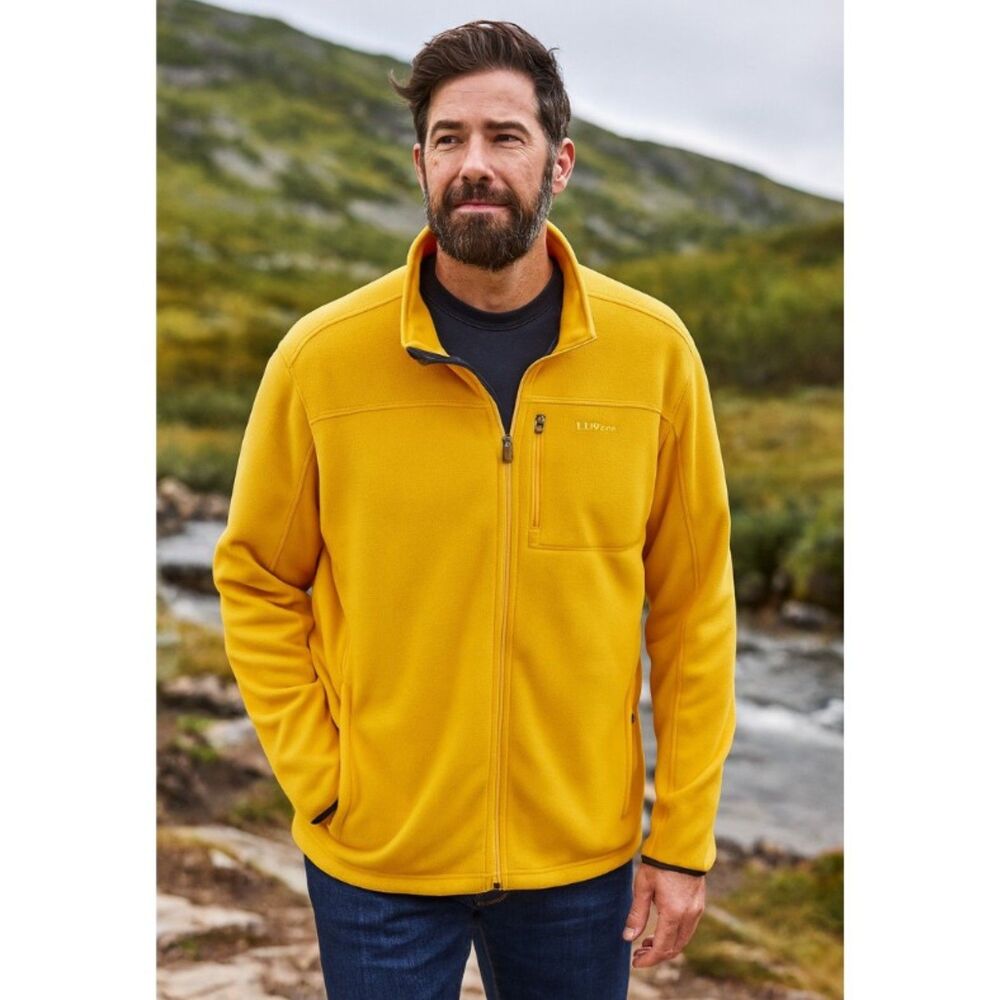 LL Bean Fleece Jacket Mens Sz 2XL Tall Yellow Full Zip Polartec Windbloc FLAW